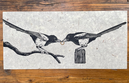 Magpie linocut print