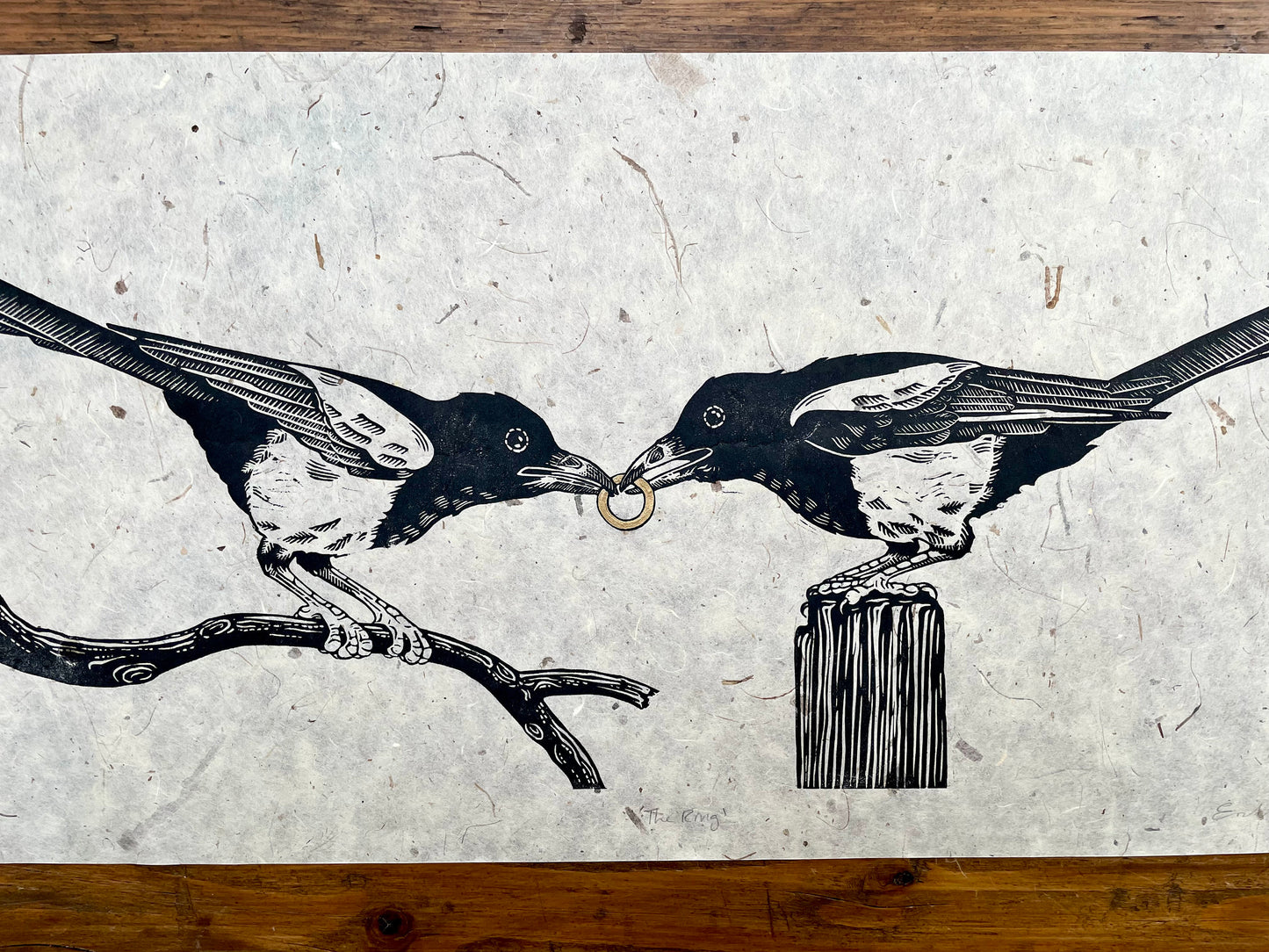 Magpie linocut print