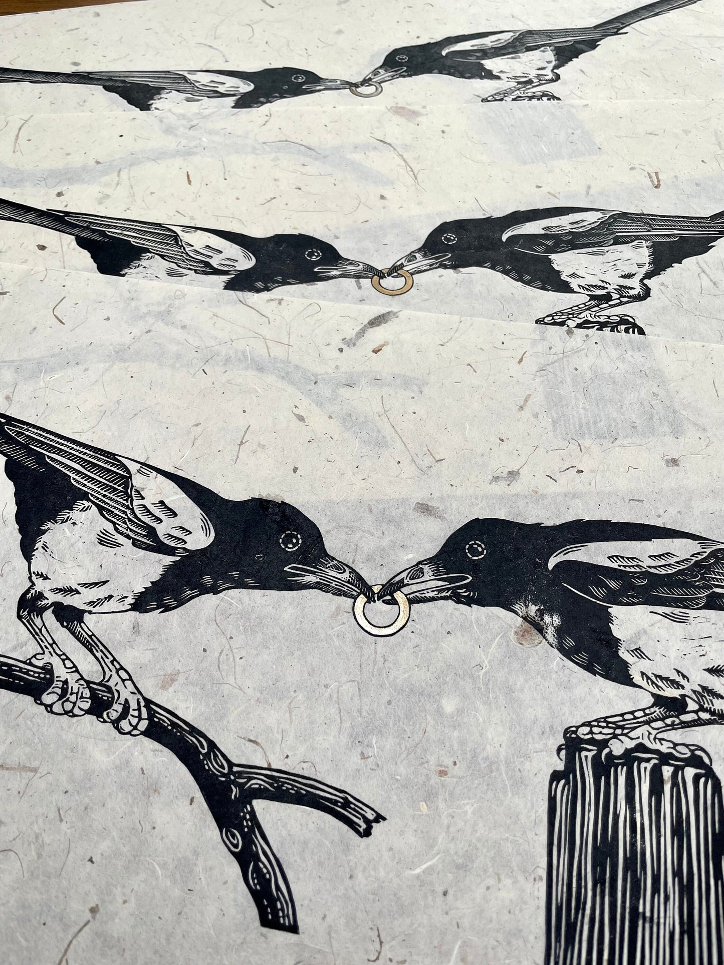 Magpie linocut print