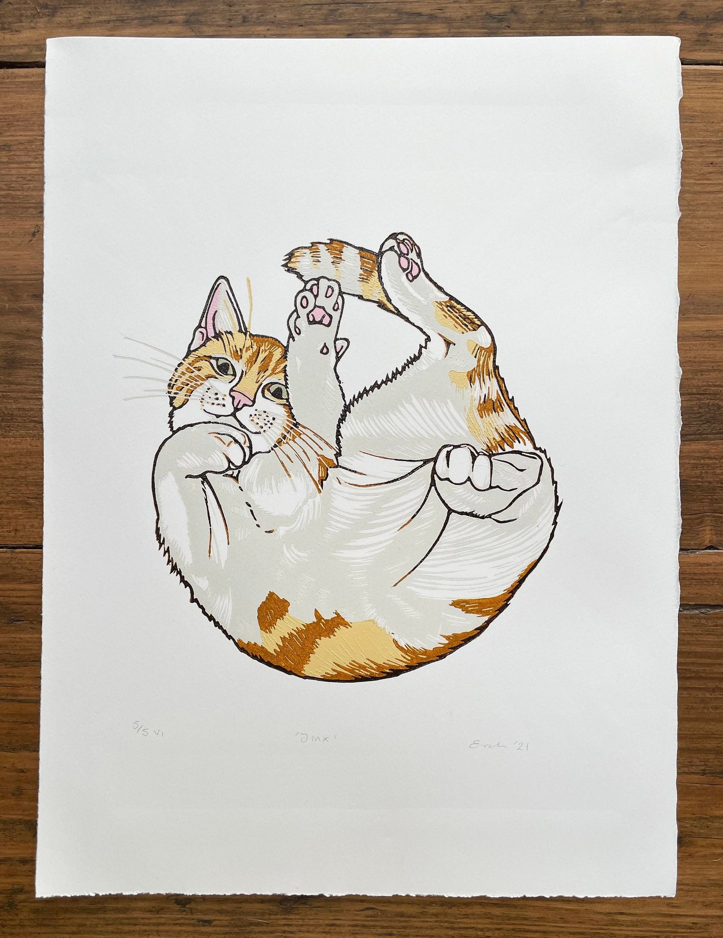 Ginger tabby cat linocut print