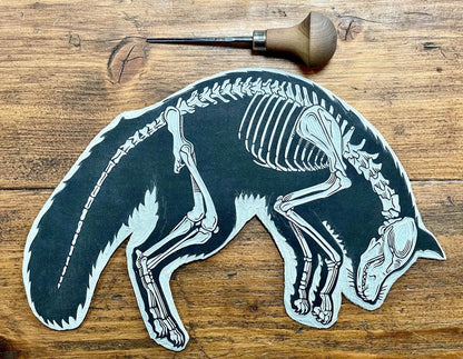 Fox anatomy linocut print