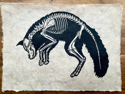 Fox anatomy linocut print