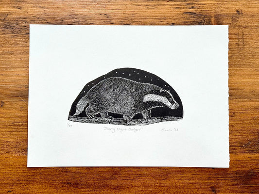 Starry Night Badger wood engraving