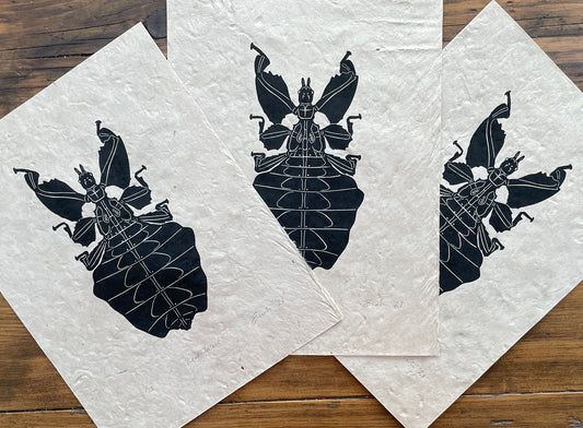 Leaf insect linocut print