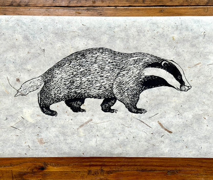 Badger linocut print