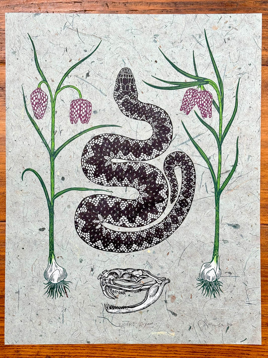 Snake linocut print