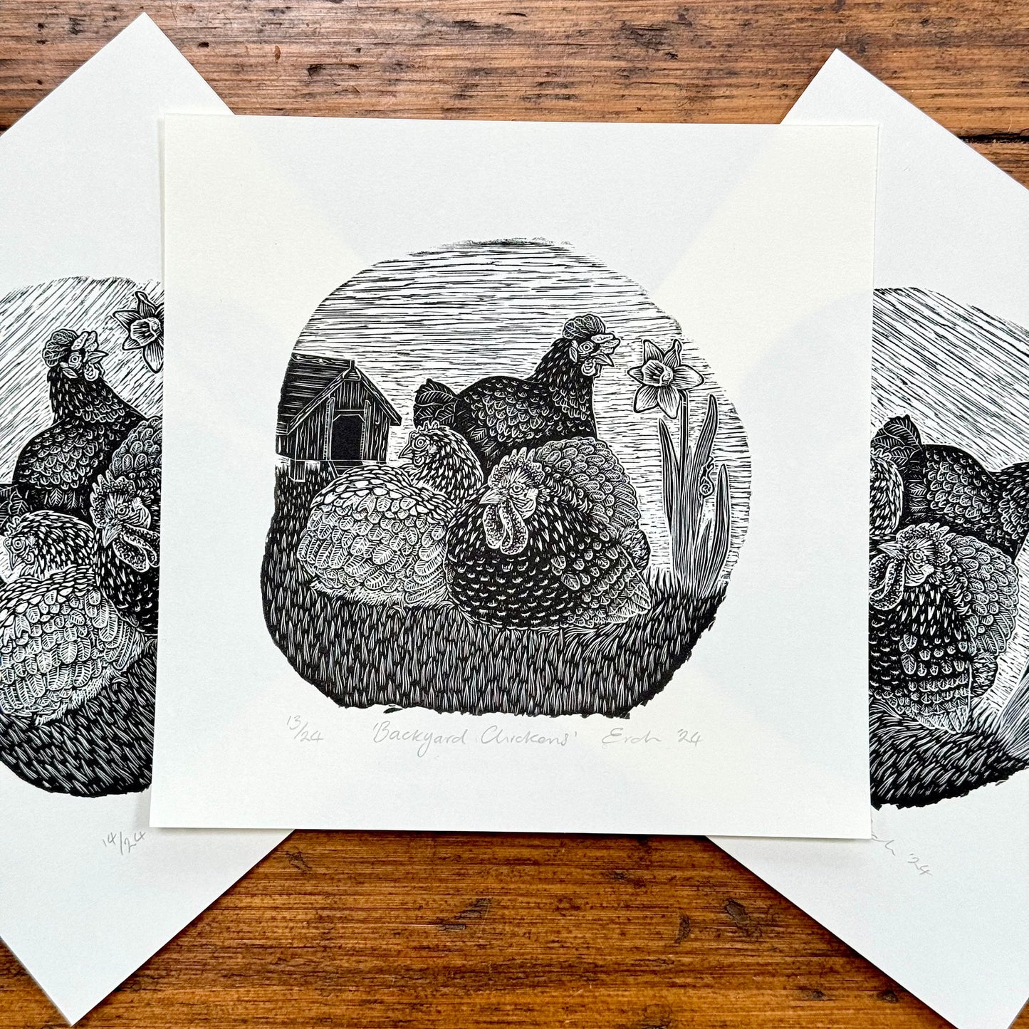 Backyard Chickens - wood engraving