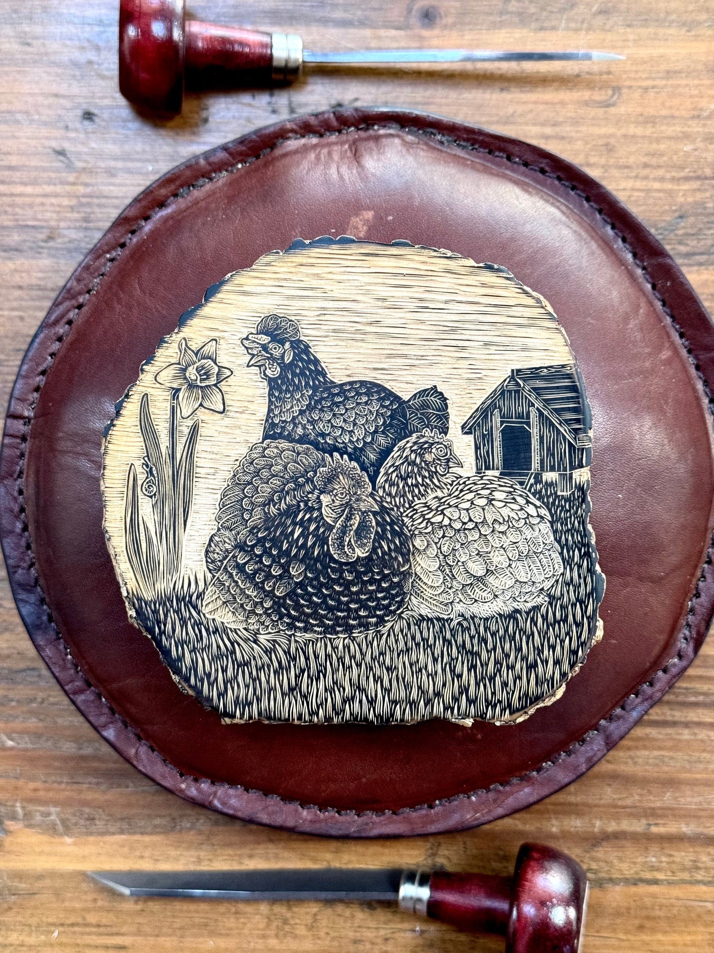 Backyard Chickens - wood engraving