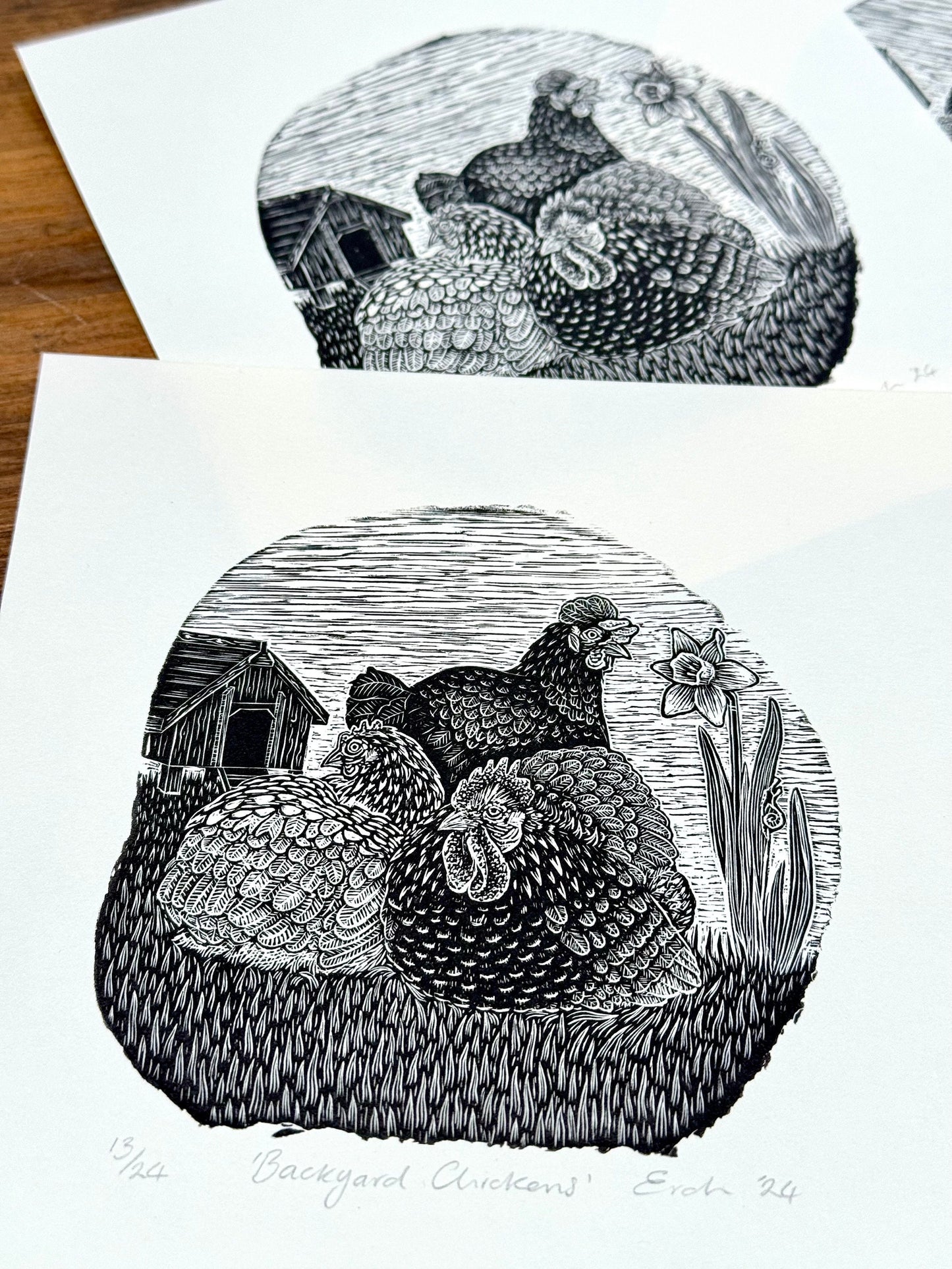 Backyard Chickens - wood engraving