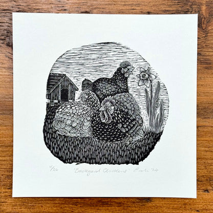 Backyard Chickens - wood engraving