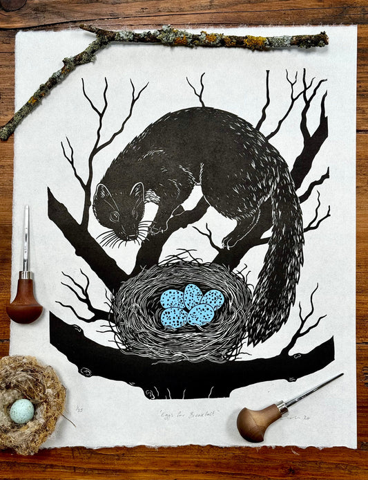 Pine Marten linocut print