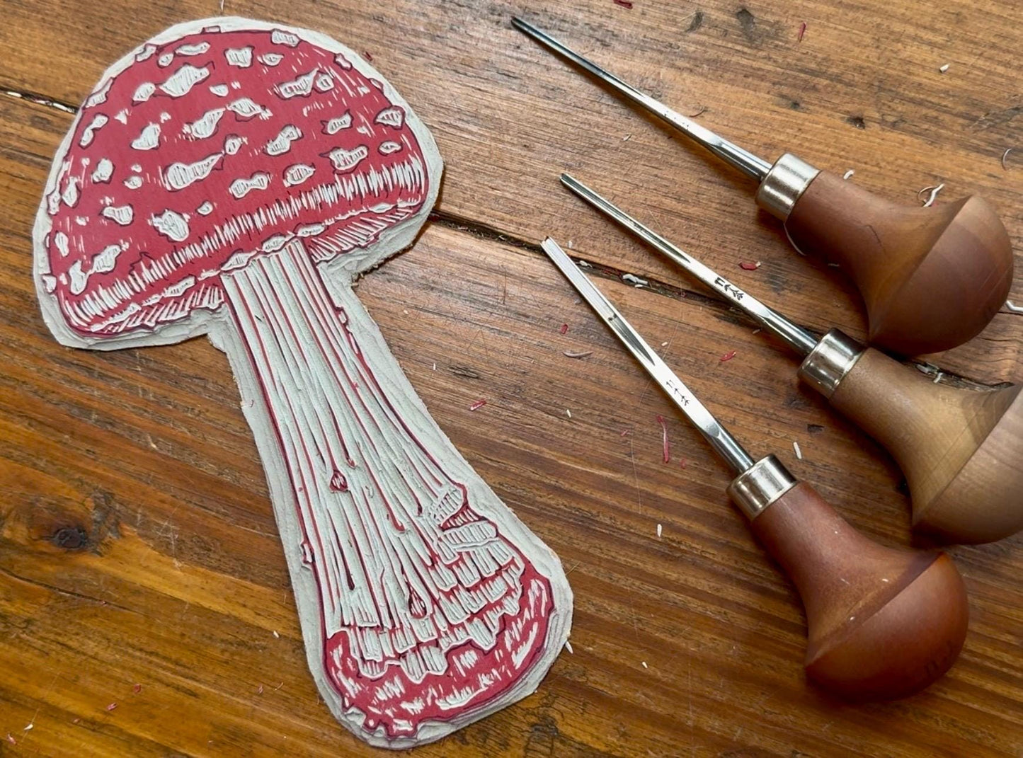 Fly Agaric mushroom linocut print