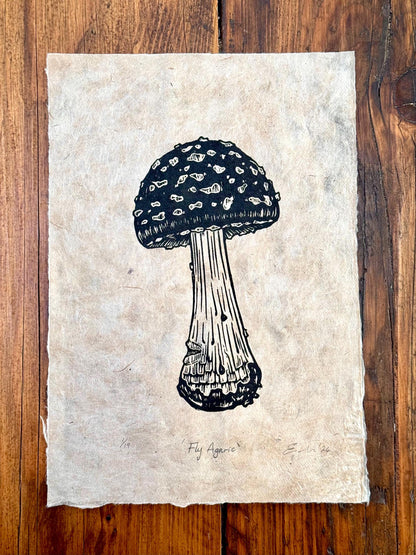 Fly Agaric mushroom linocut print