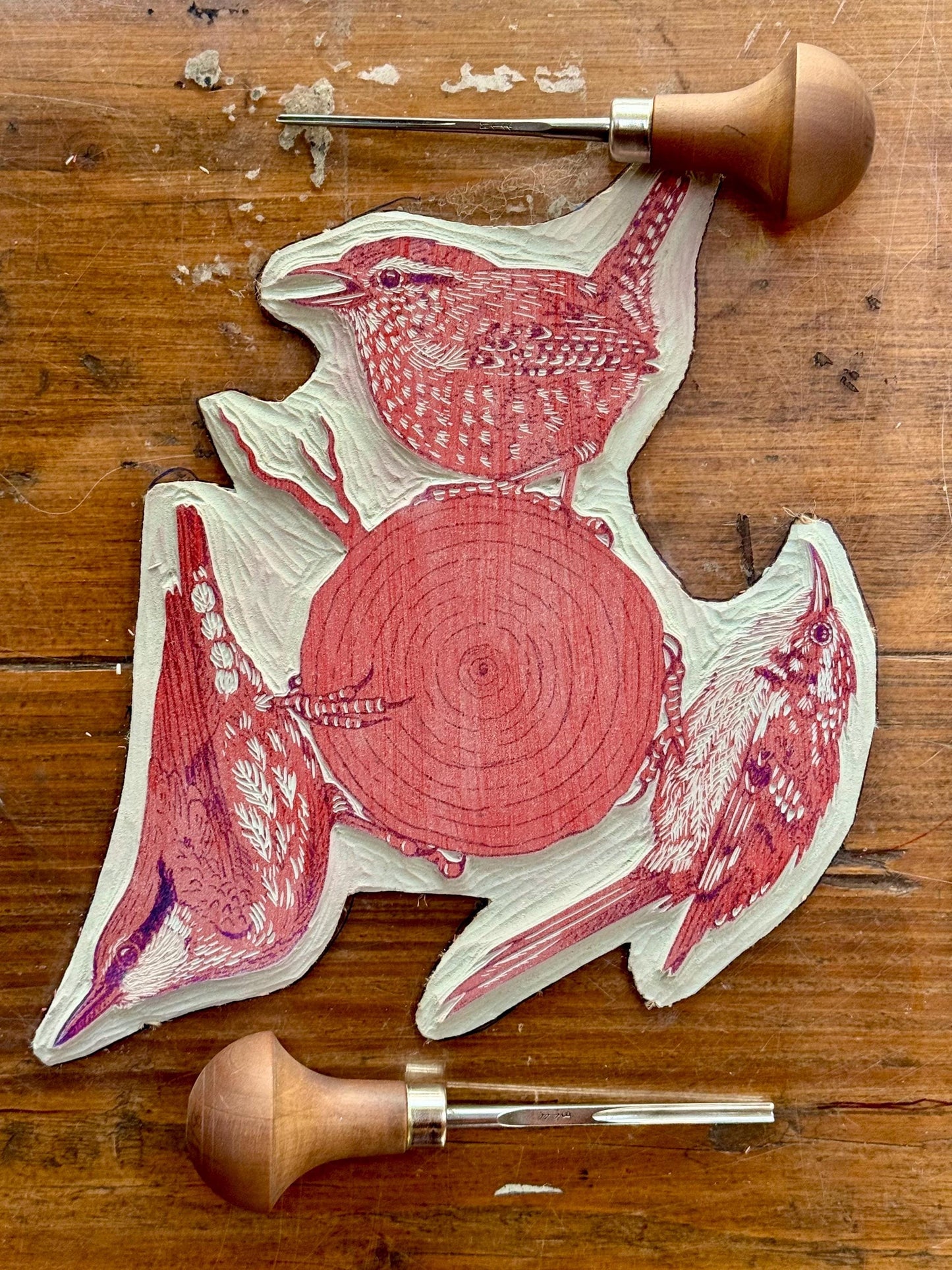 Inner Circle - original linocut print of birds (single colour)