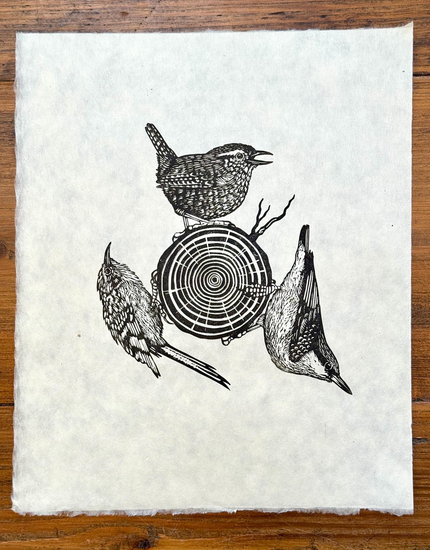 Inner Circle - original linocut print of birds (single colour)