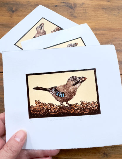 Jay - hand printed original wood engraving