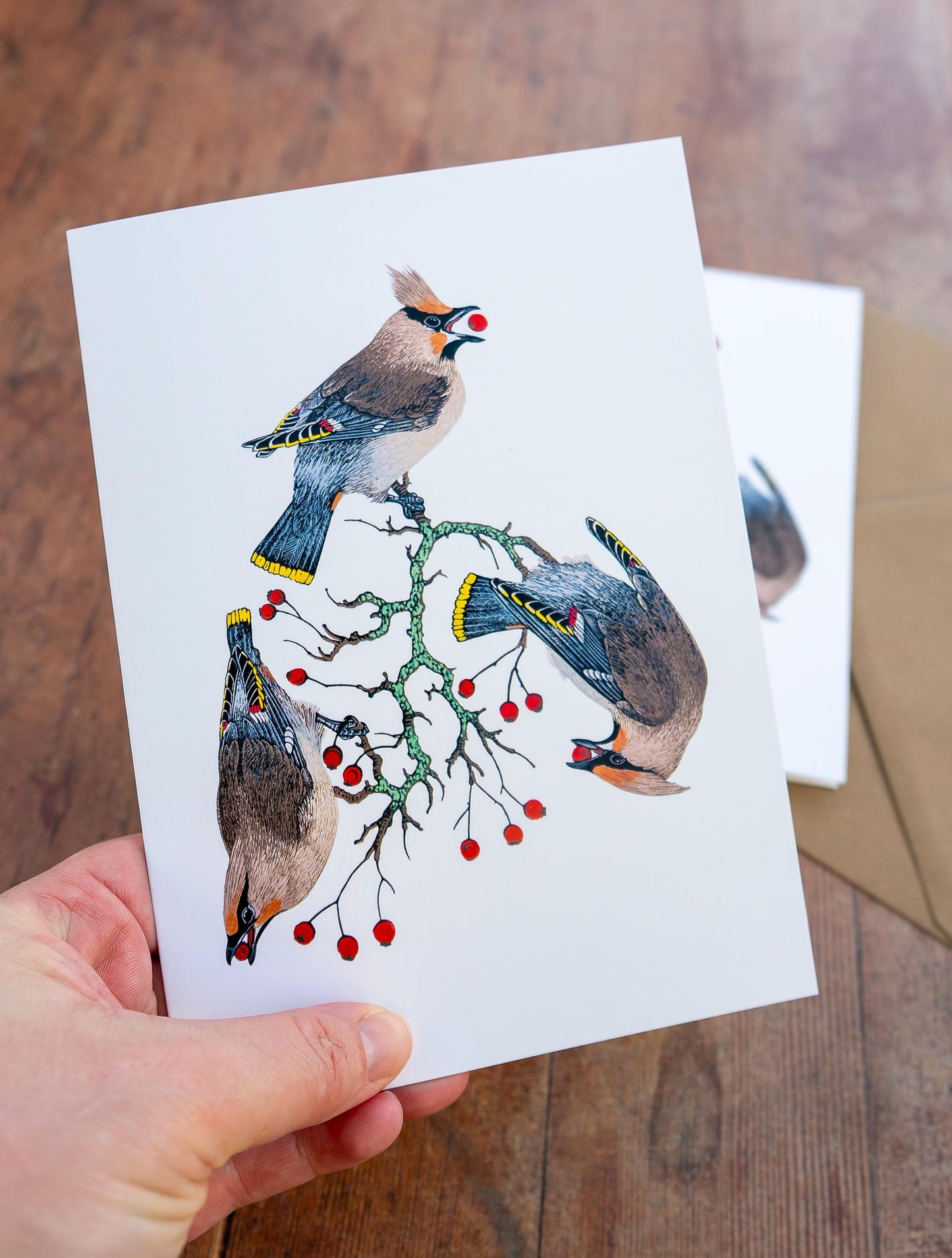 Waxwing cards x4