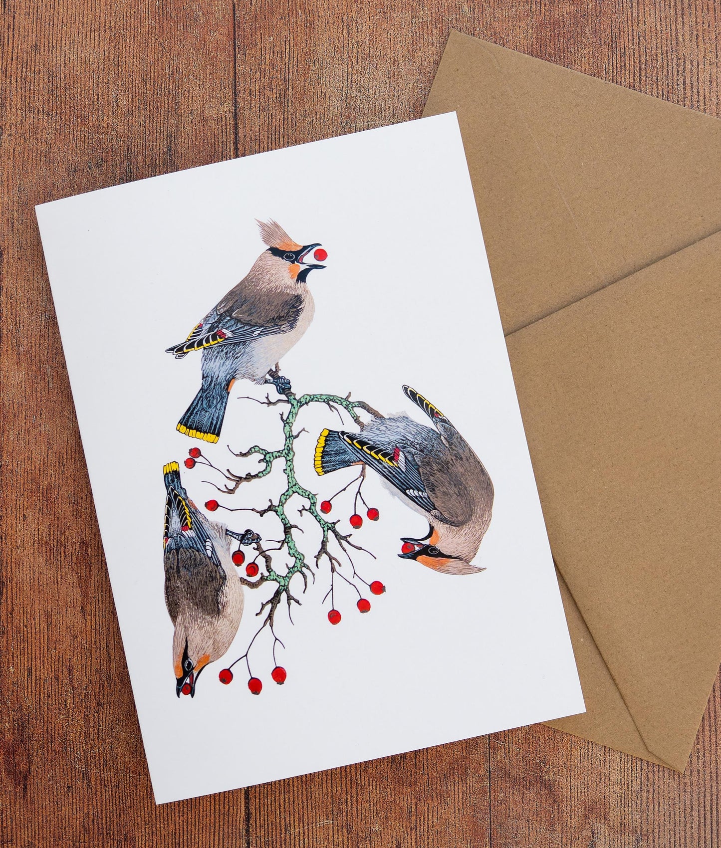 Waxwing cards x4