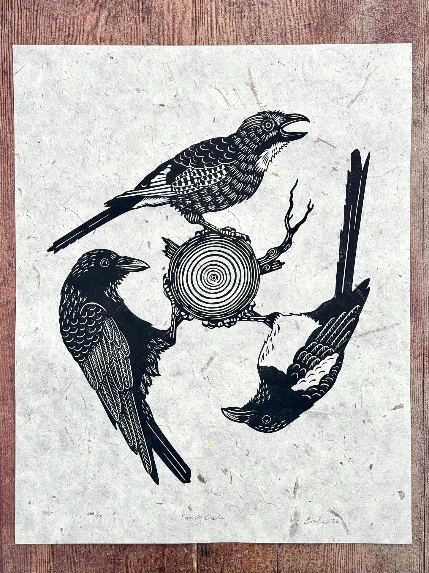 Family Circle - single colour linocut