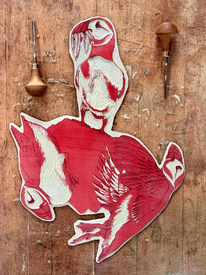 Puffin Rock - original linocut print