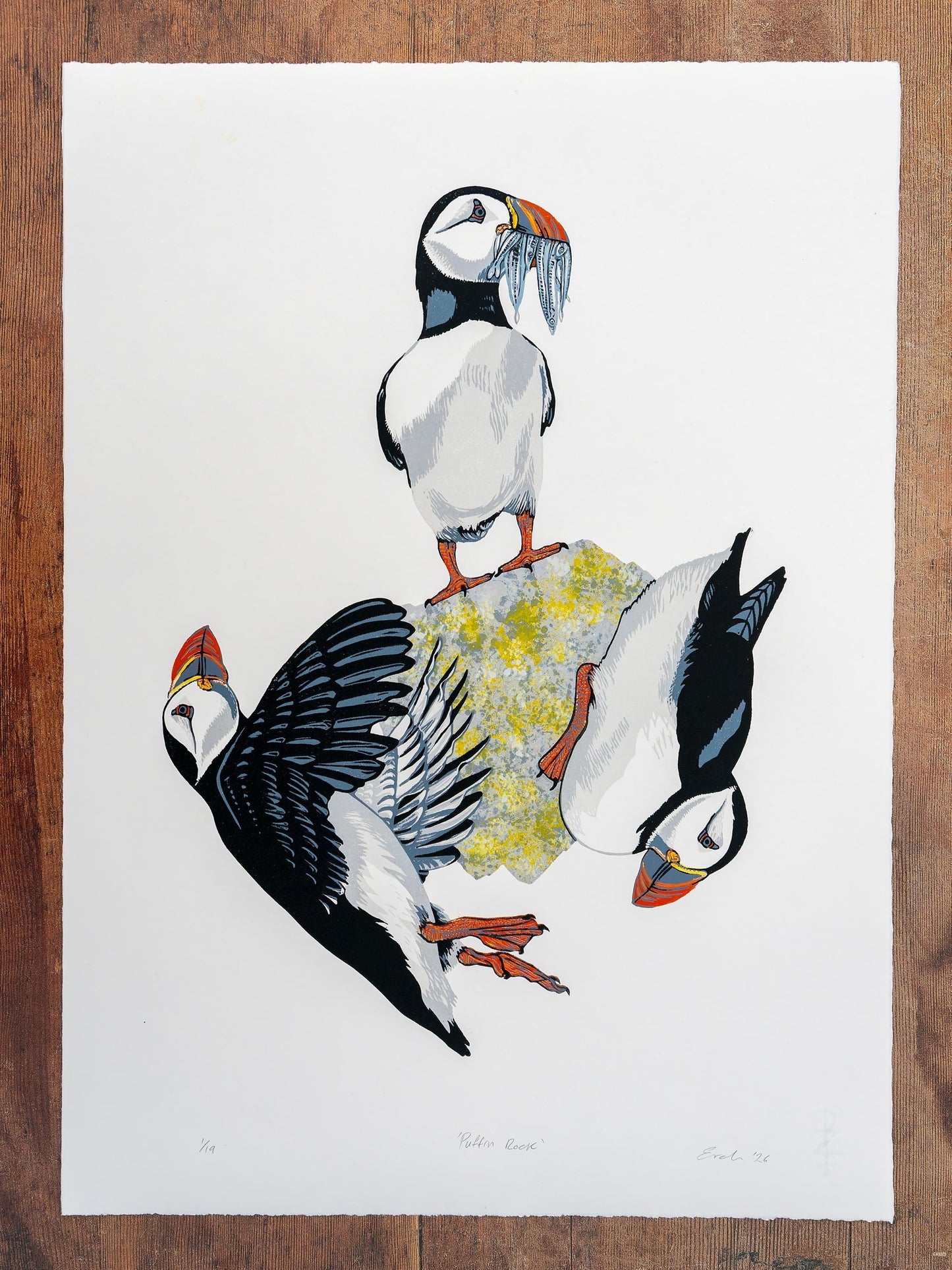 Puffin Rock - original linocut print